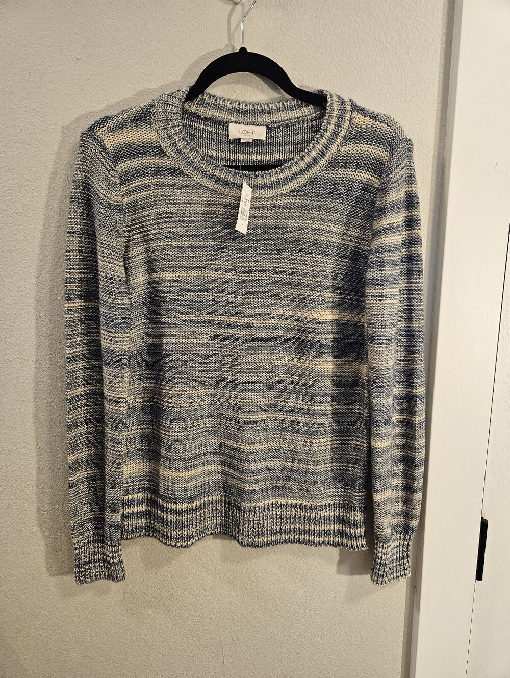 LOFT Marled Navy and White Striped Long Sleeve Sweater Women Size Medium New